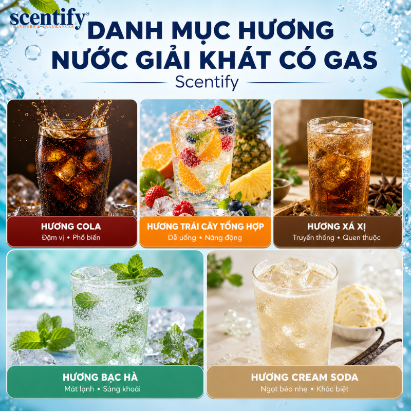 Danh mục hương nước giải khát có gas đa dạng cho sản xuất đồ uống